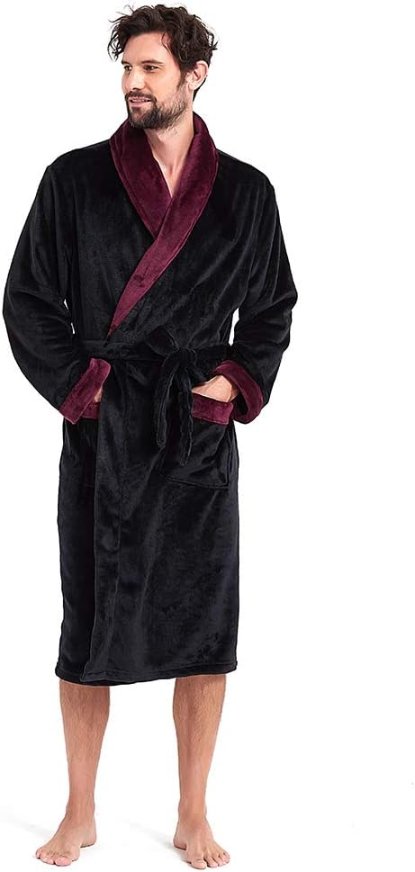 Men's Fleece Hooded Shawl Collar Bathrobe Men's Fleece Hooded Shawl Collar Bathrobe