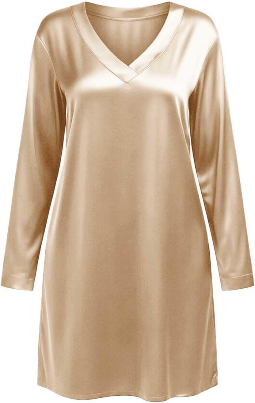 Women's Satin V Neck Long Sleeve Nightgown