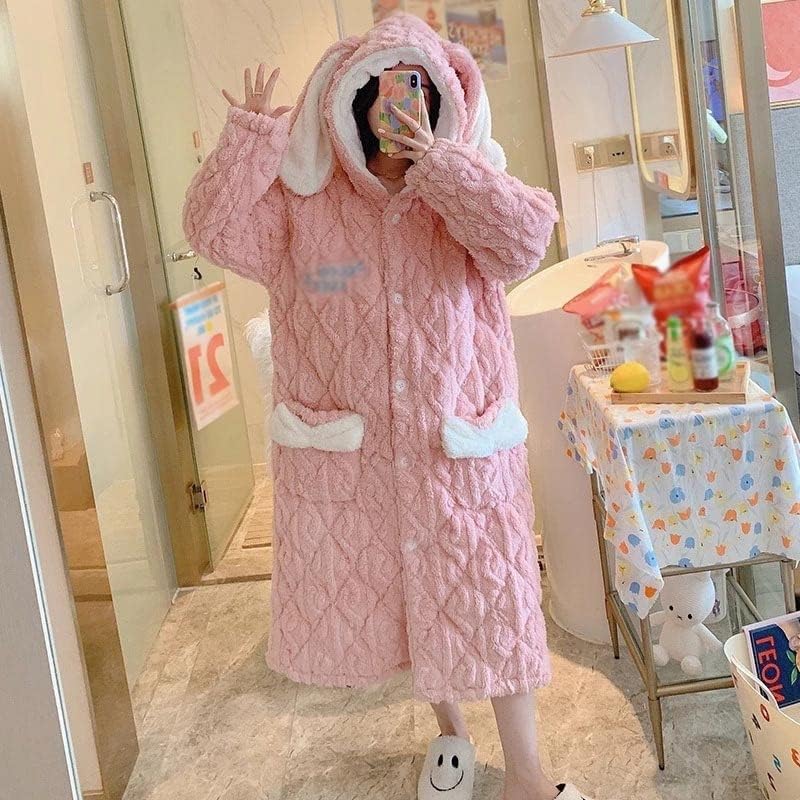 Women's Winter Fleece Thicken Lengthen Bathrobe Robe