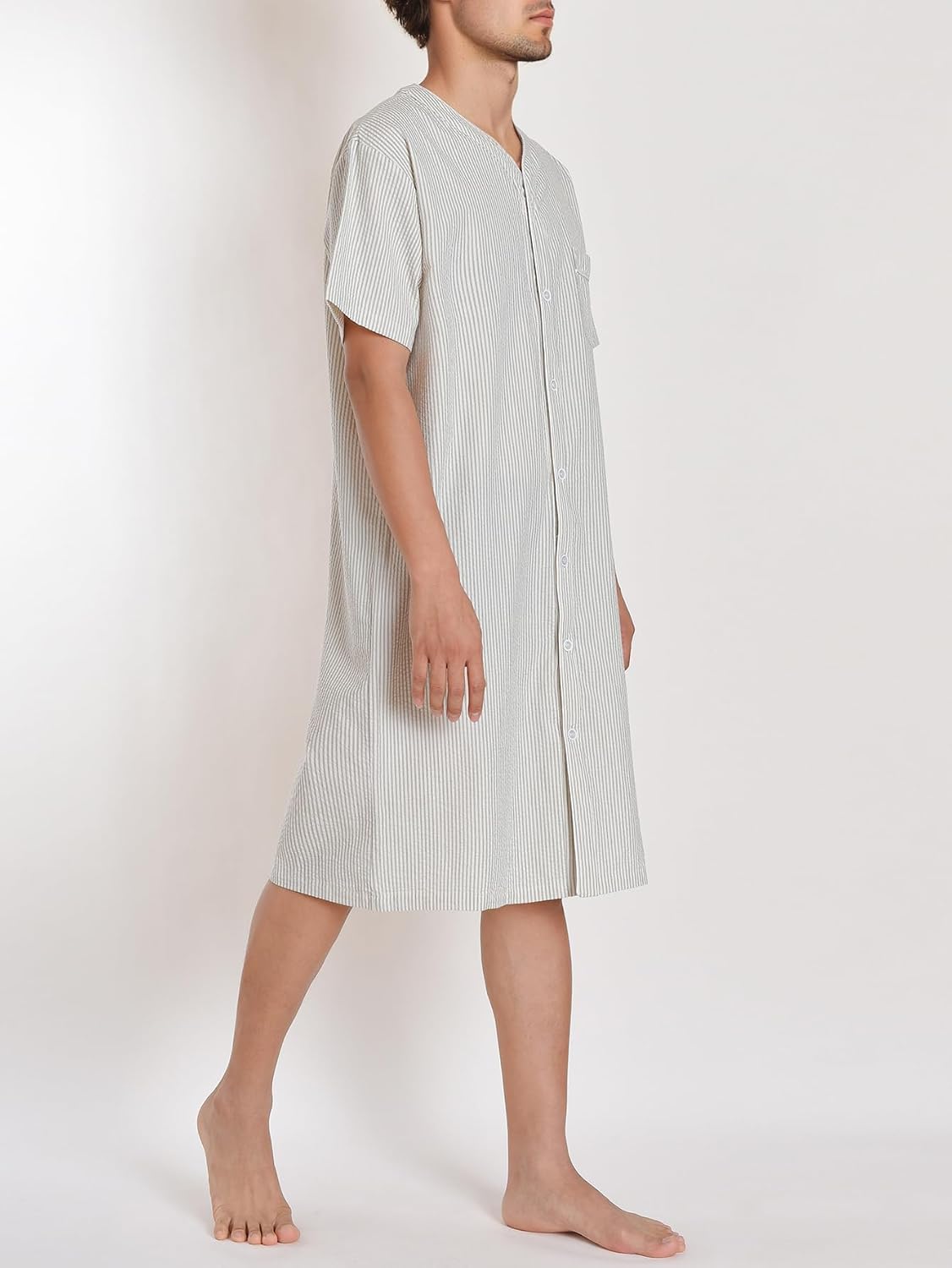 Men's Cotton Seersucker Button Down Nightshirt