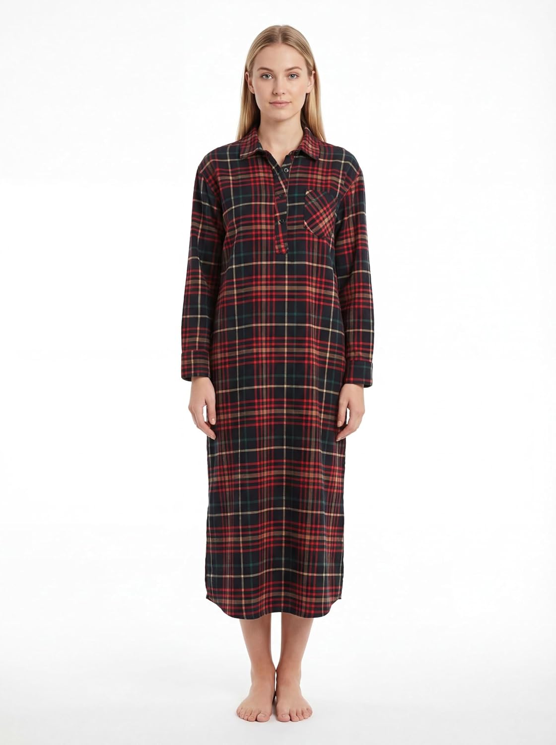 Women's Flannel Long Henley Nightshirt