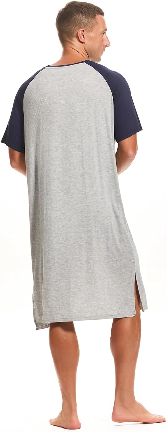 Men's Short Sleeve Nightshirt Pajama Gown