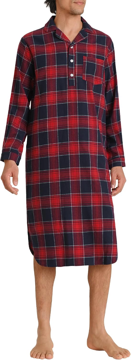 Men's Cotton Flannel Long Sleeve Night Gown