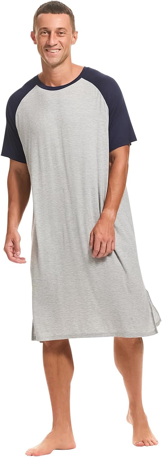Men's Short Sleeve Nightshirt Pajama Gown