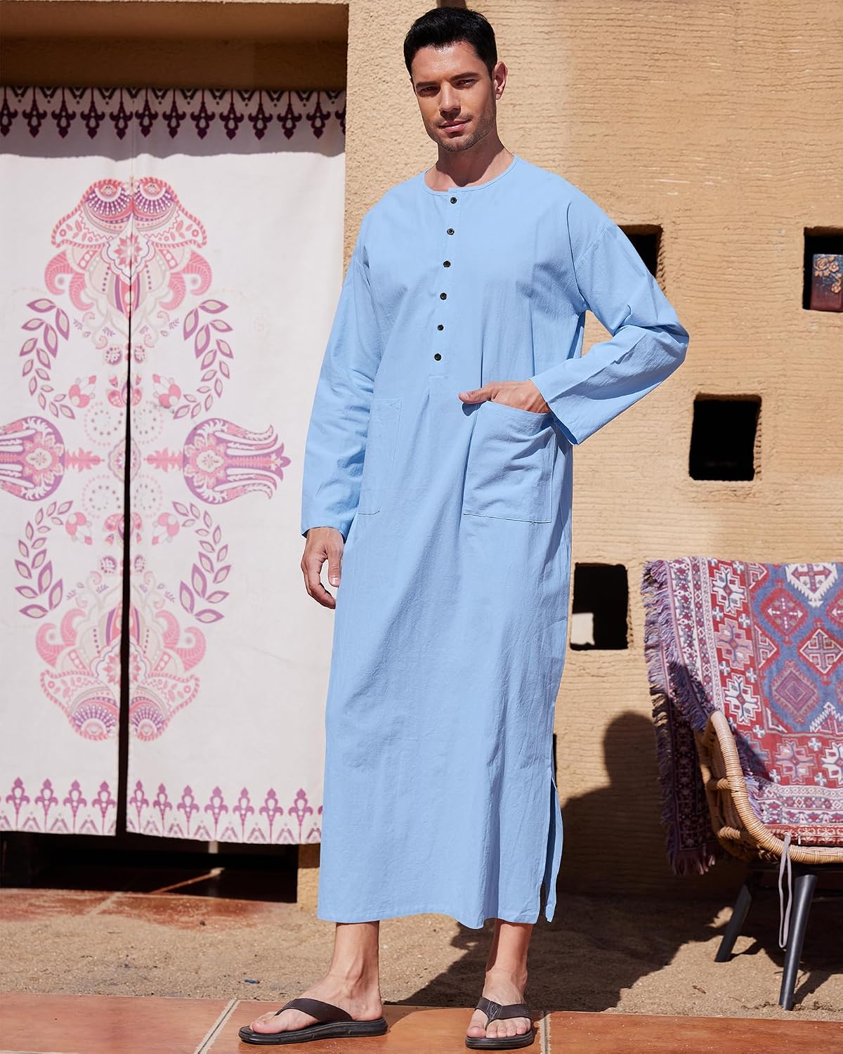 Men's Cotton Linen Kaftan Thobe