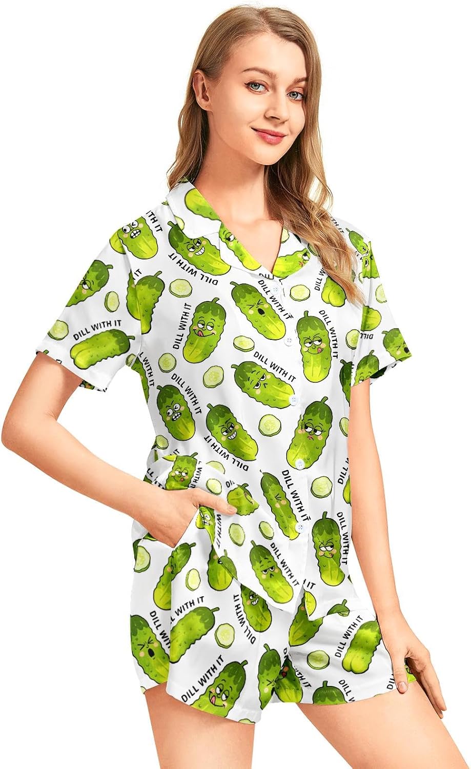 Women’s Satin-Finish Button-Down Short Pajama Set