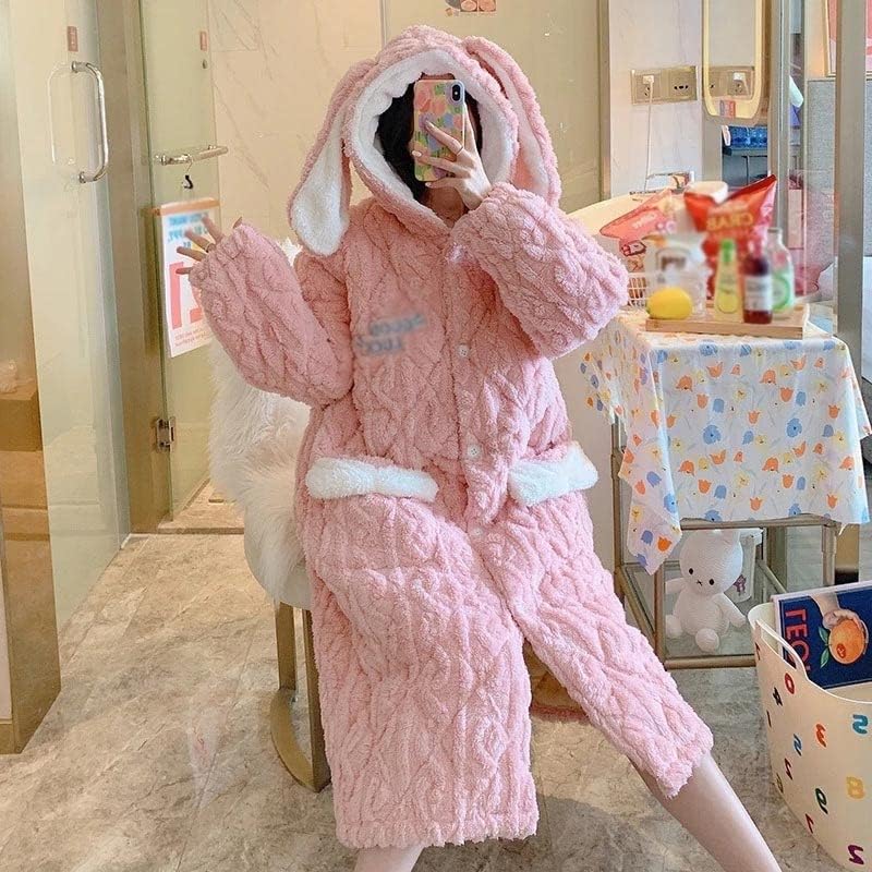 Women's Winter Fleece Thicken Lengthen Bathrobe Robe