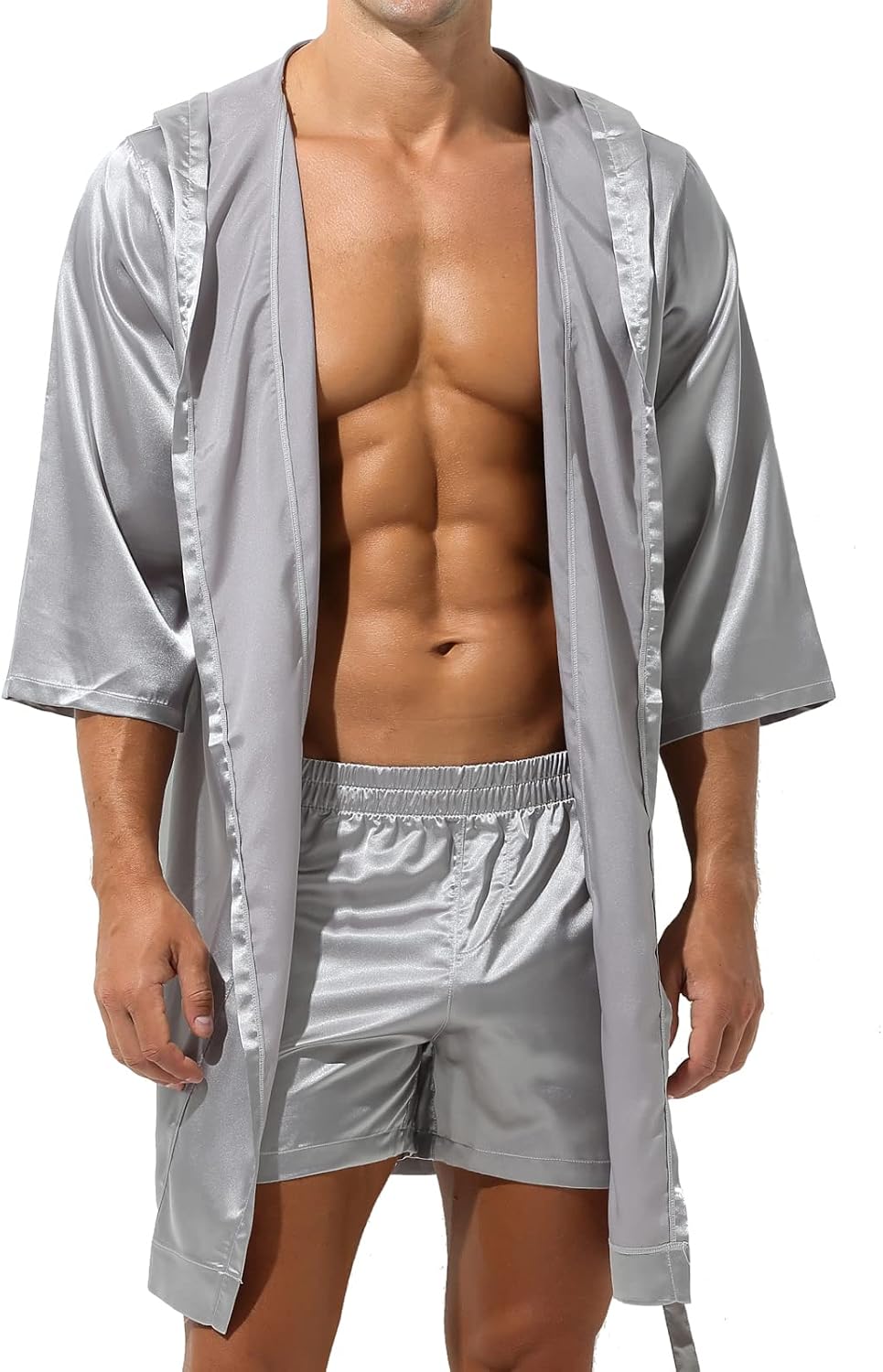 Men's Satin Hooded Bathrobe with Shorts Men's Satin Hooded Bathrobe with Shorts