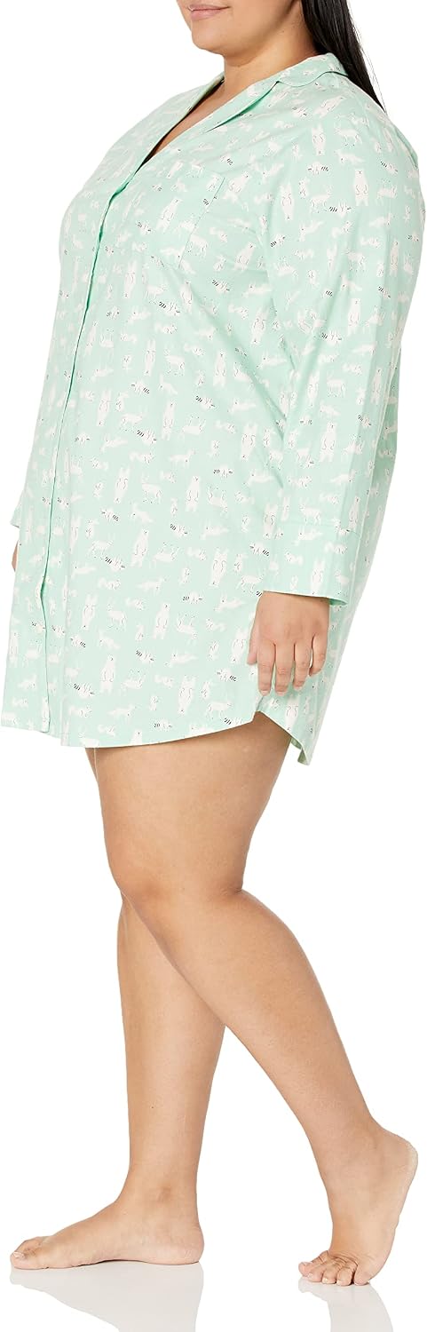 Women Woven Flannel Notch Collar Nightgown