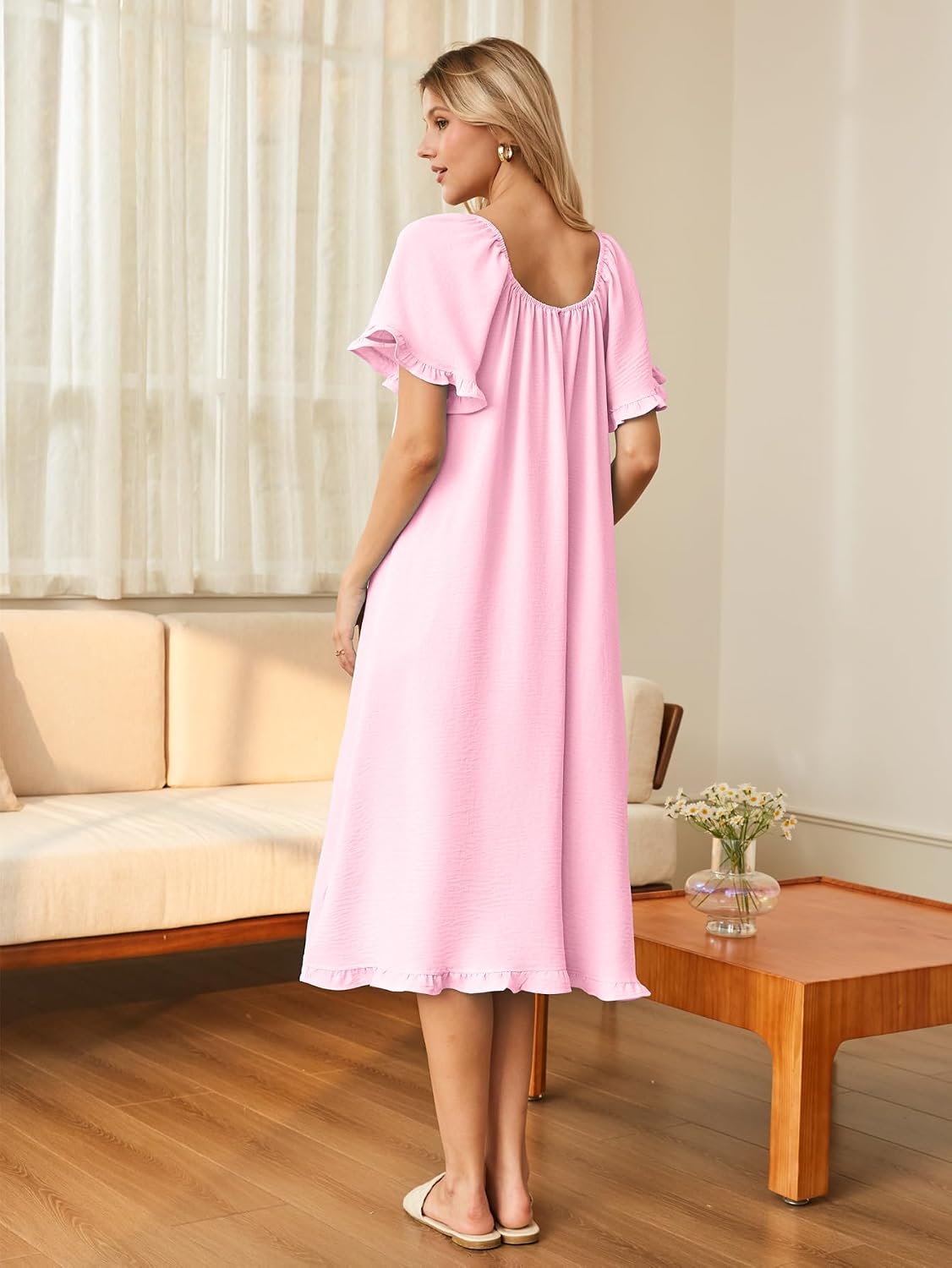 Women Vintage Victorian Nightgown Short Sleeve Bow Nightwear