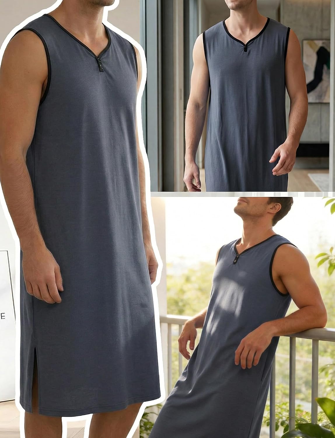 Men's Sleeveless Henley Nightshirt Men's Sleeveless Henley Nightshirt