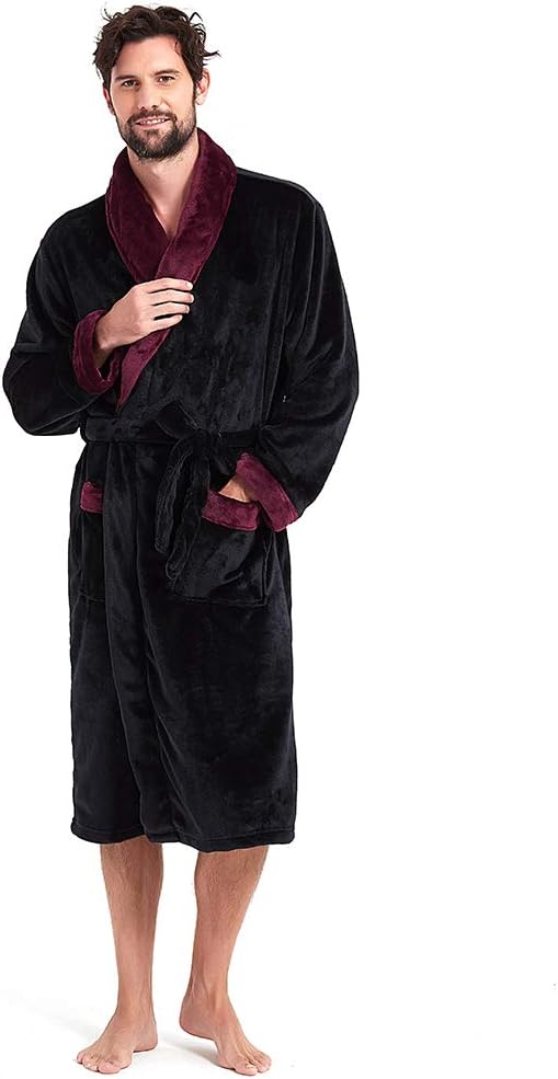 Men's Fleece Hooded Shawl Collar Bathrobe Men's Fleece Hooded Shawl Collar Bathrobe