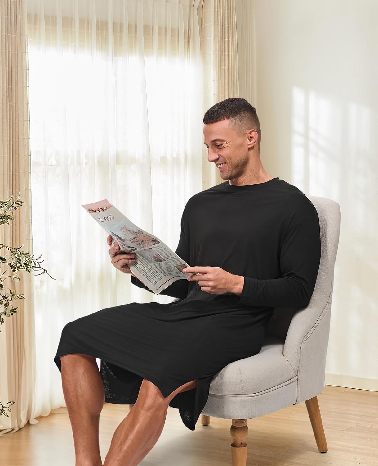 Men's Long Sleeve Nightshirt Sleep Gown