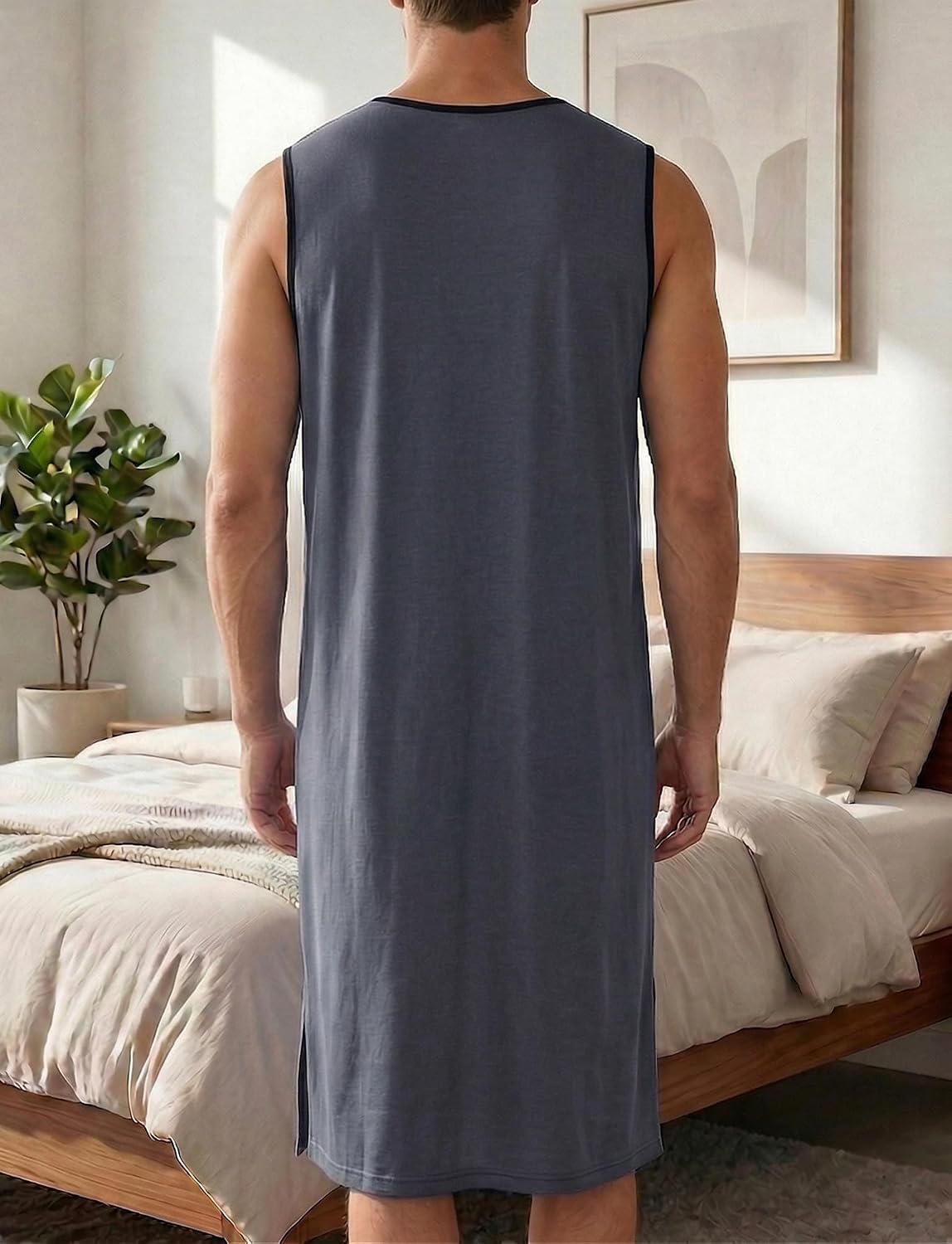 Men's Sleeveless Henley Nightshirt