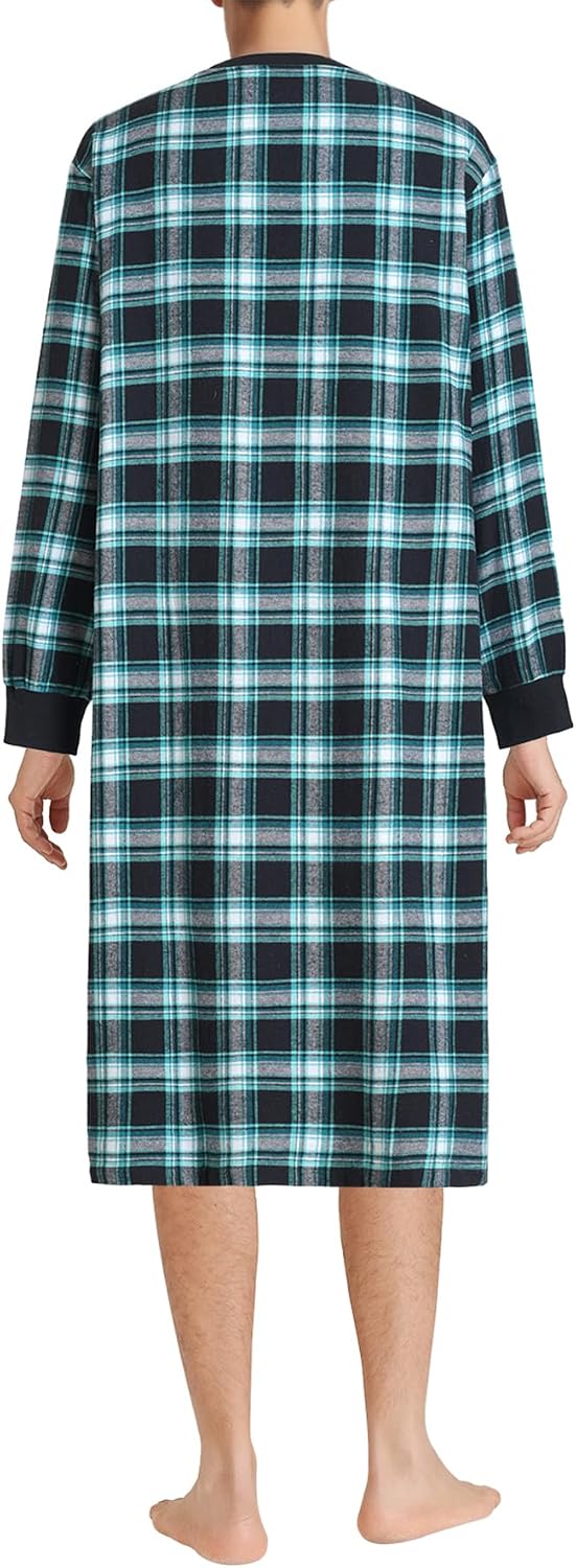 Men's Cotton Flannel Long Sleeve Nightshirt