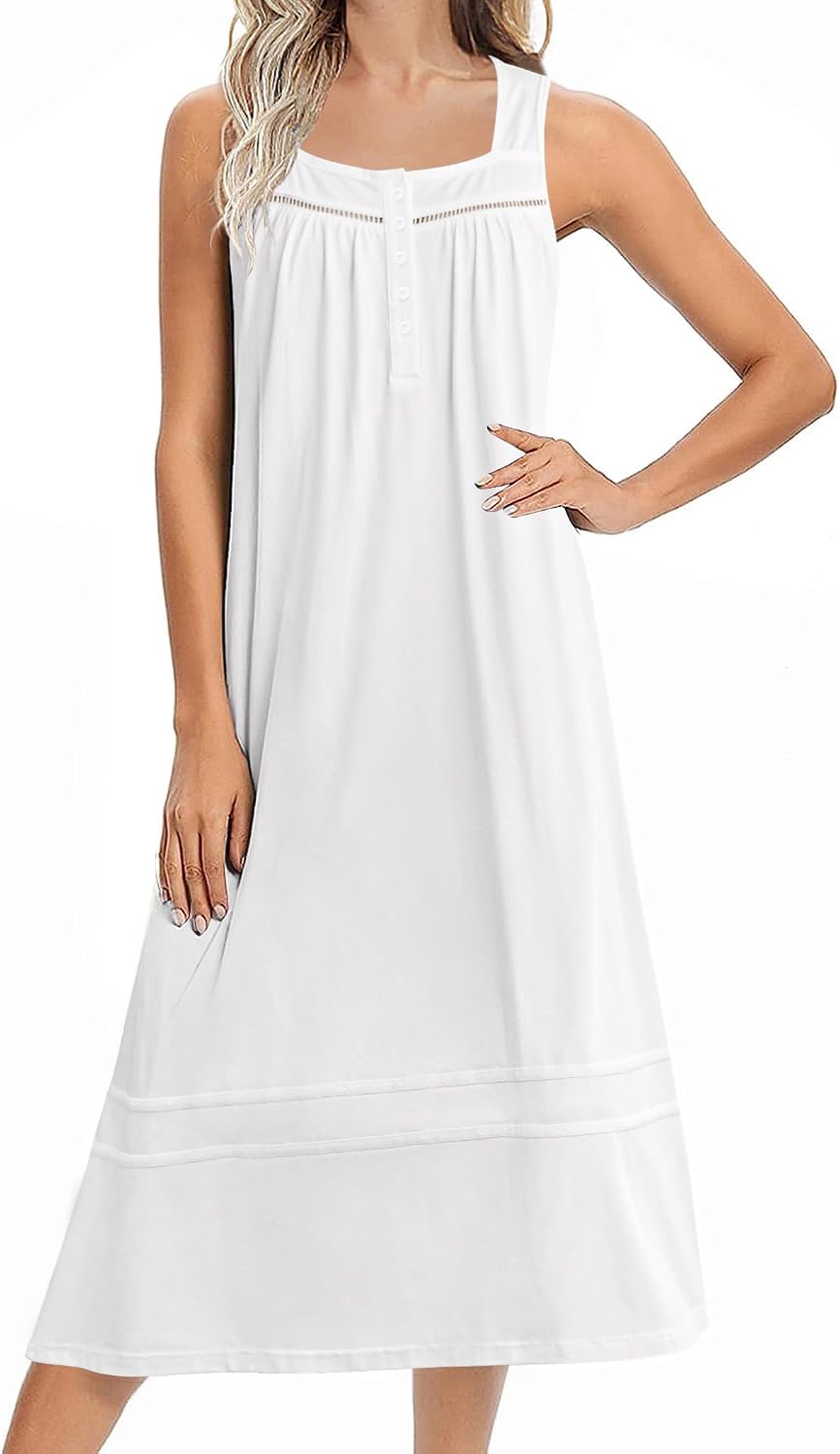 Women Long Sleeveless Victorian Nightgown Sleep Dress