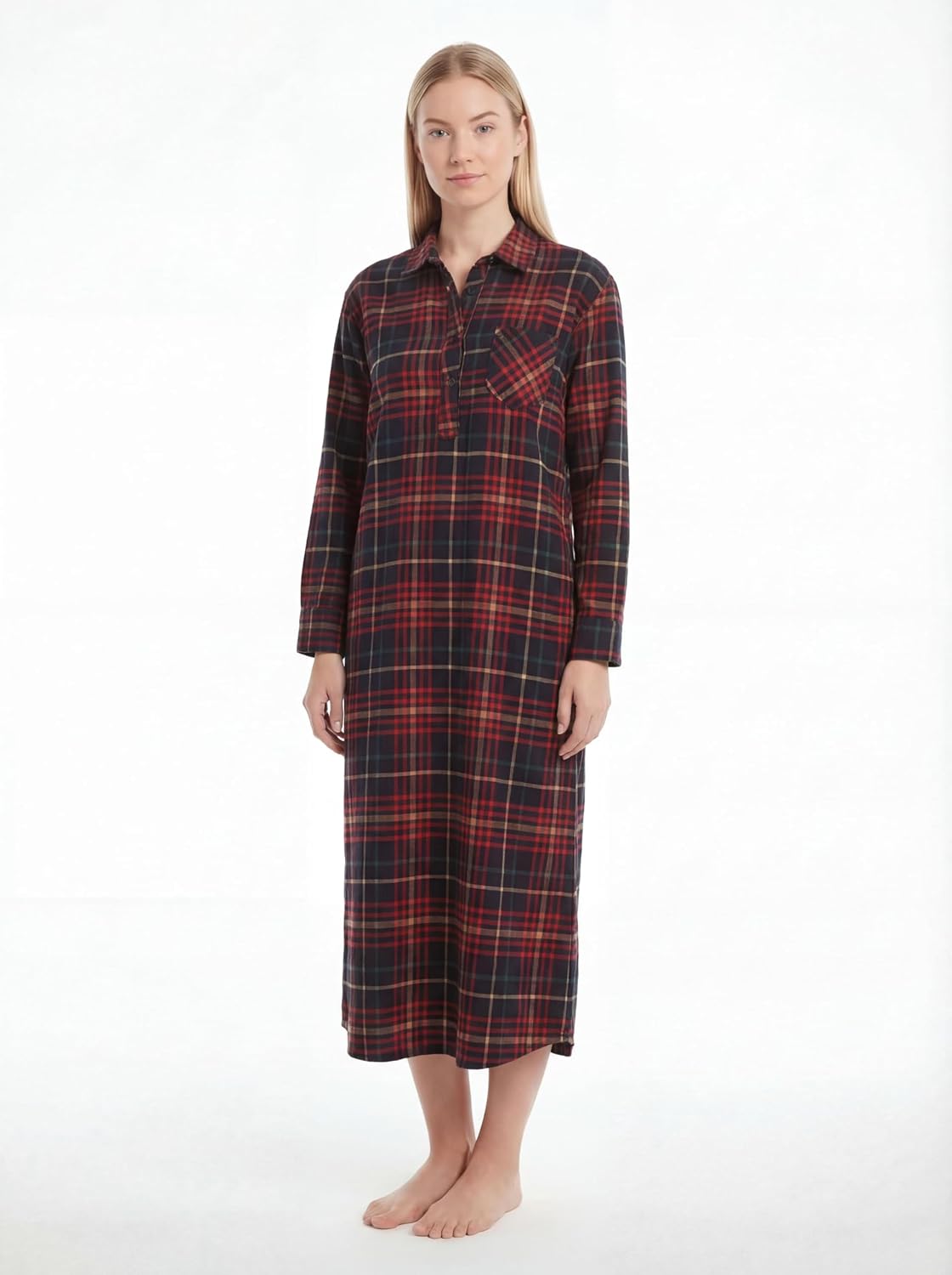 Women's Flannel Long Henley Nightshirt