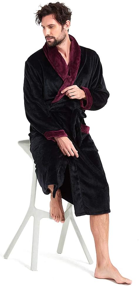Men's Fleece Hooded Shawl Collar Bathrobe Men's Fleece Hooded Shawl Collar Bathrobe