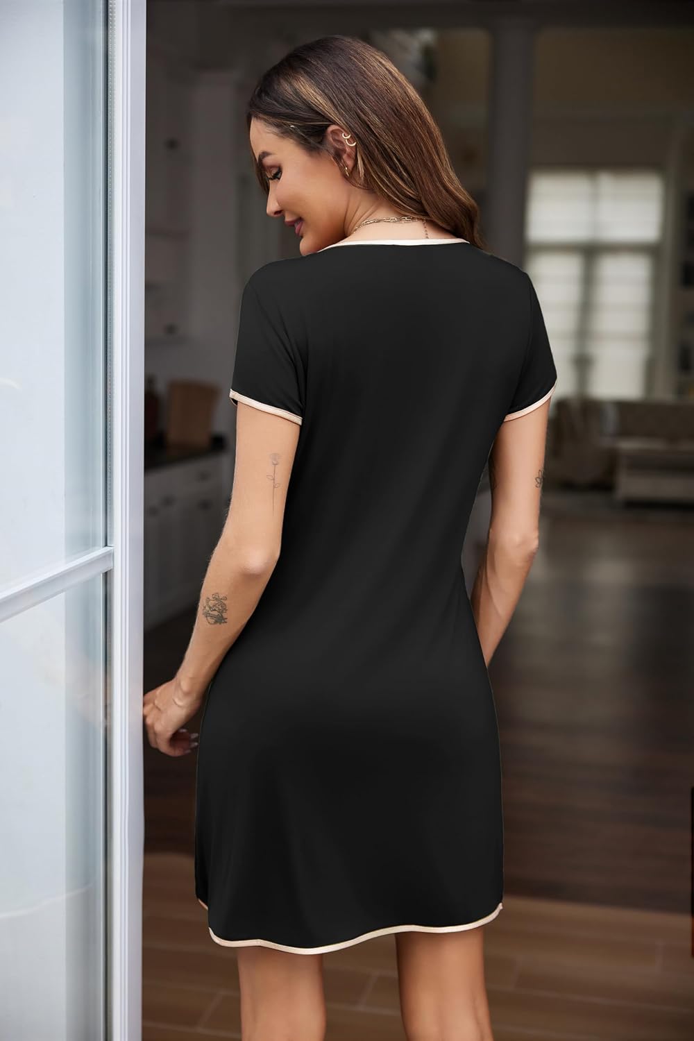 Women Short Sleeve Nightgown Sleep Shirt Sleepwear