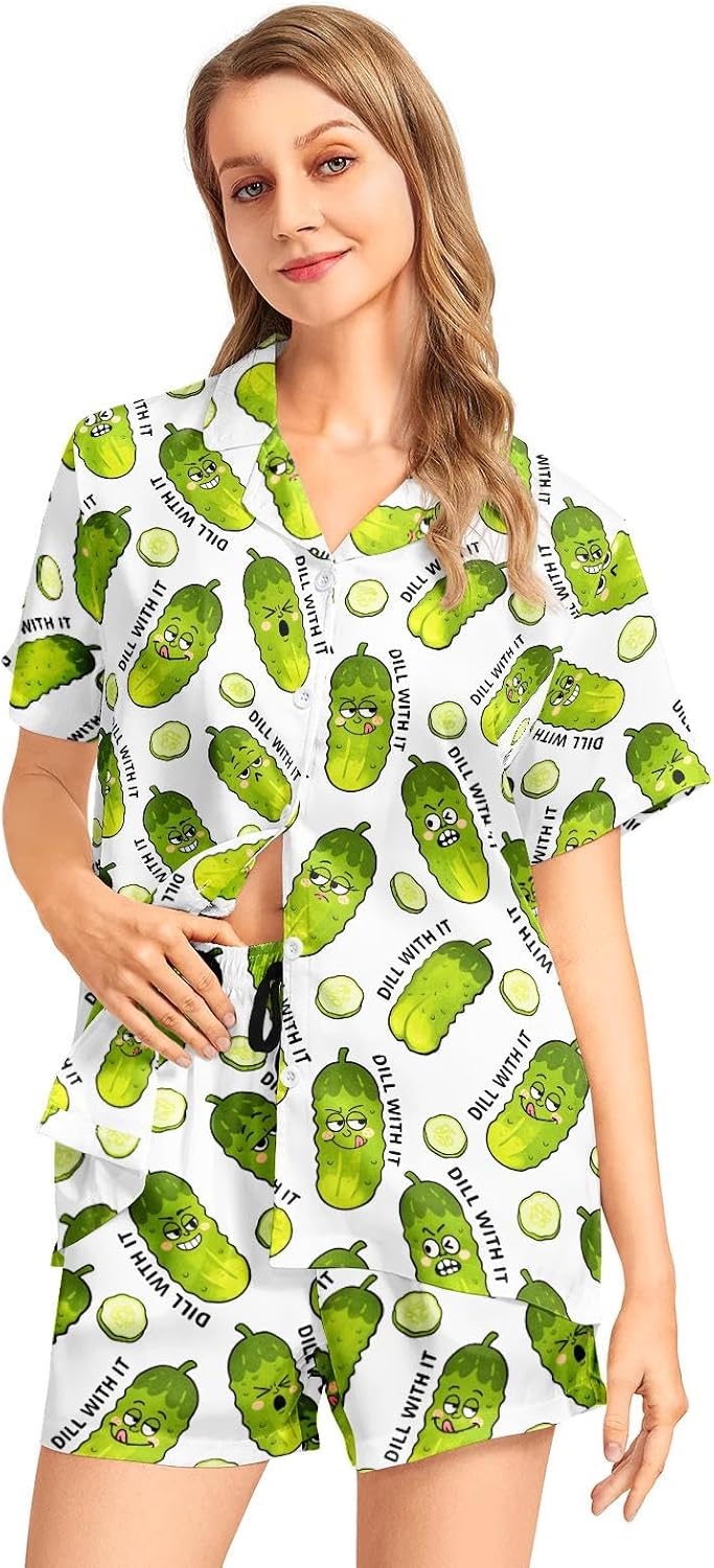 Women’s Satin-Finish Button-Down Short Pajama Set