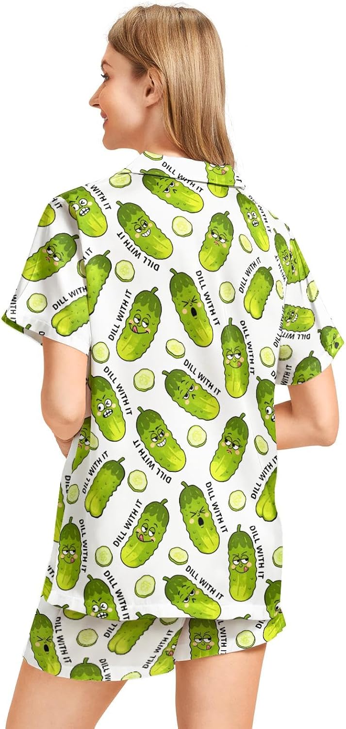Women’s Satin-Finish Button-Down Short Pajama Set