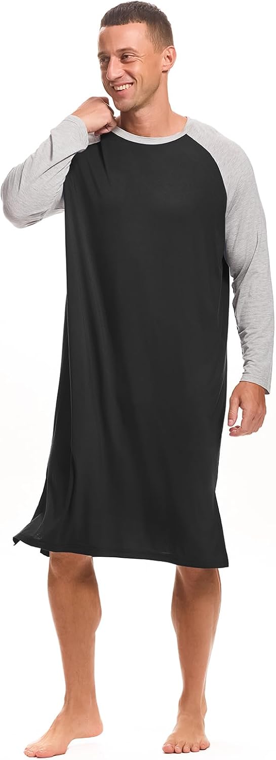 Men's Long Sleeve Nightgown Pajama Shirt