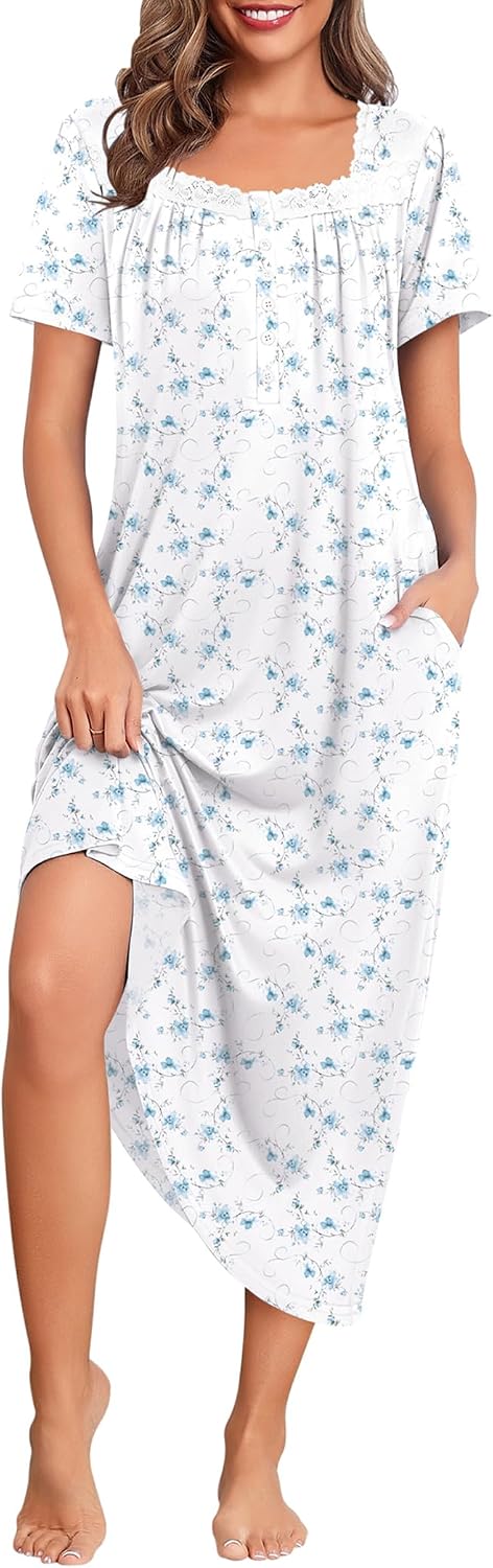 Women's Short Sleeve House Dress with Pockets