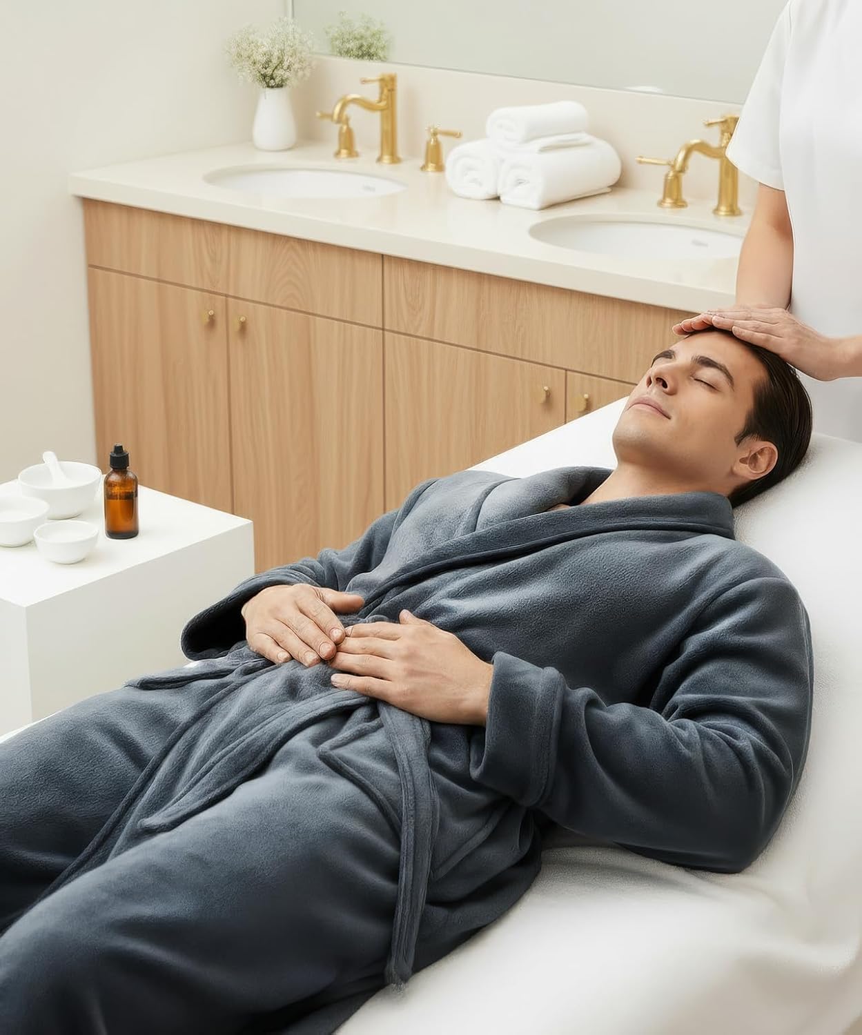 Men's Plush Fleece Long Bathrobe
