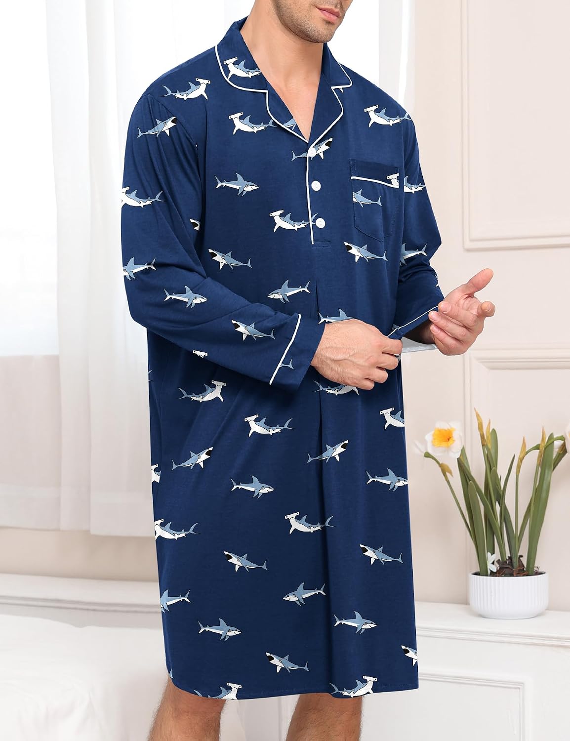 Men's Long Sleeve Button Down Nightshirt Men's Long Sleeve Button Down Nightshirt