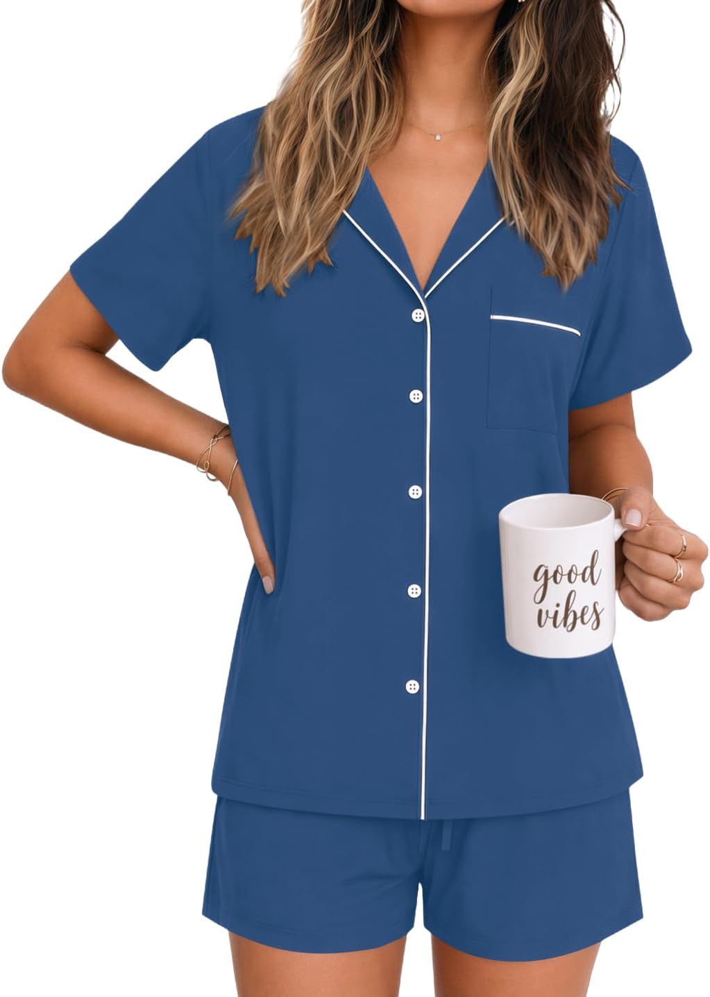 Womens Bridal Pajamas Set Notch Collar Short Sleeve Sleepwear Loungewear
