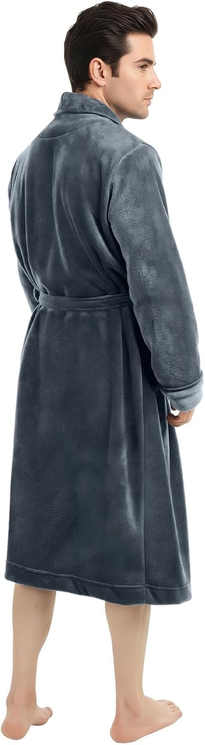 Men's Plush Fleece Long Bathrobe
