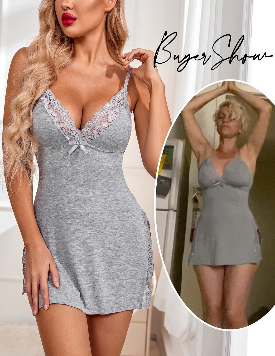 Women’s Lace-Trim Modal Spaghetti Strap Dress