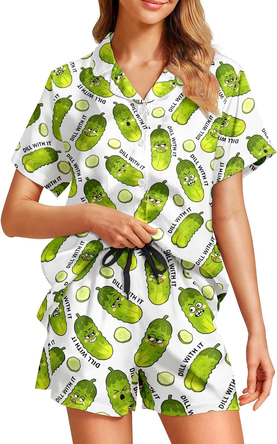 Women’s Satin-Finish Button-Down Short Pajama Set