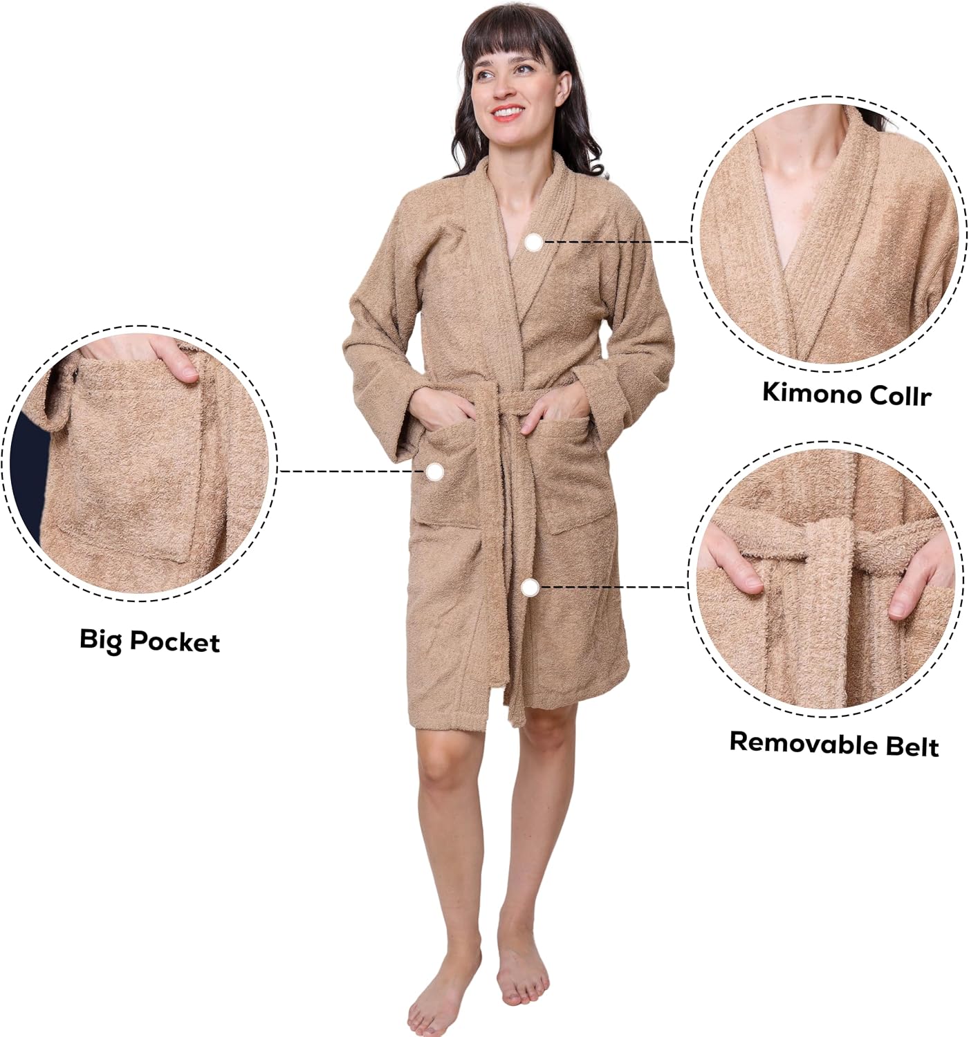 Women's Terry Cloth Robe Lightweight Short Bathrobe with Belt