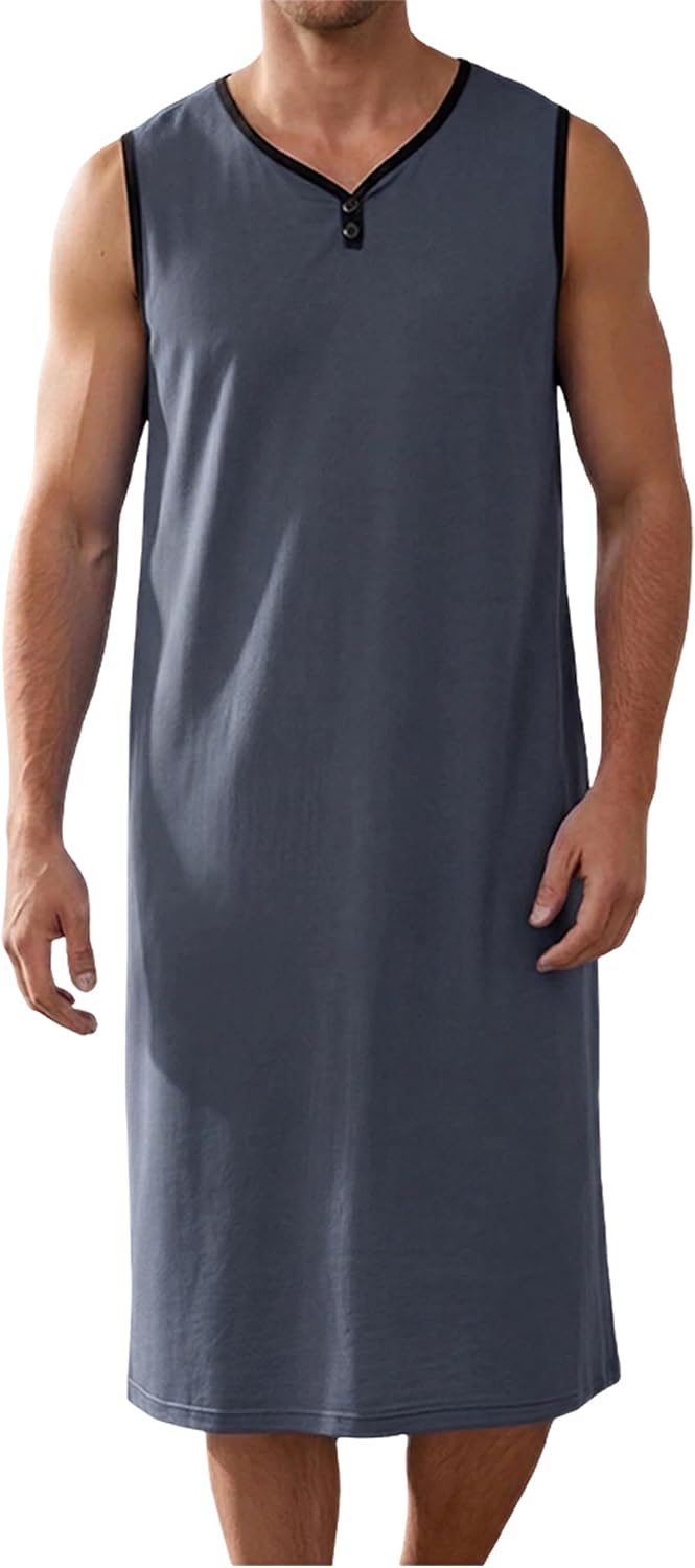 Men's Sleeveless Henley Nightshirt