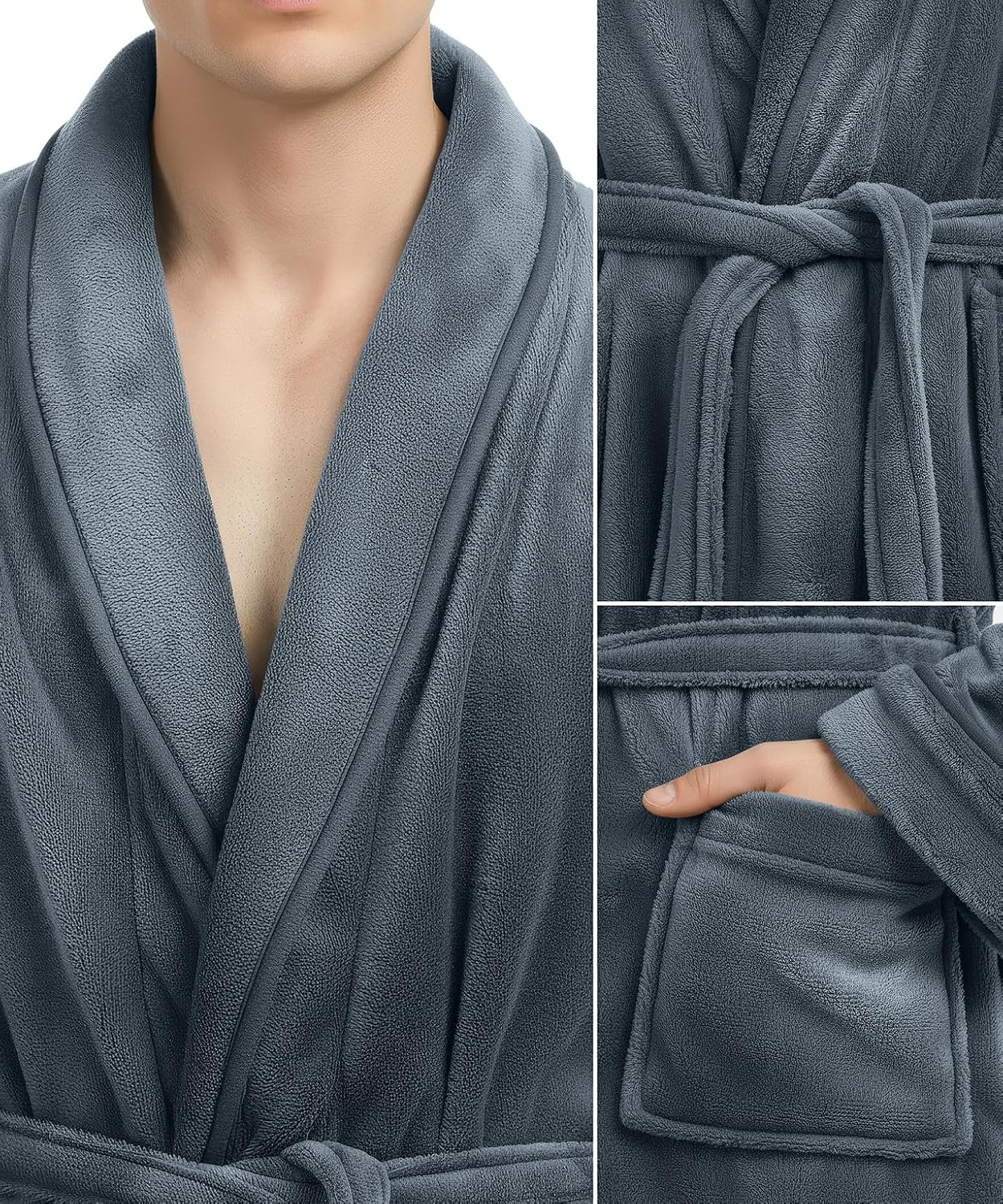 Men's Plush Fleece Long Bathrobe