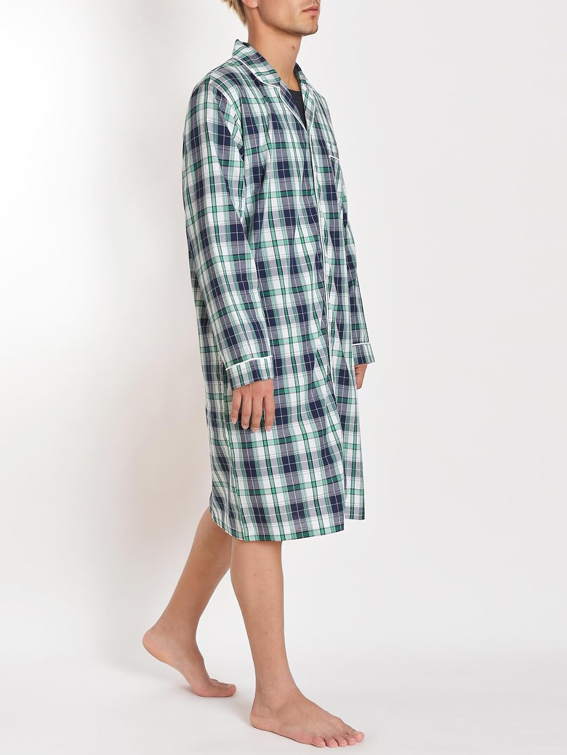 Men's Cotton Long Sleeve Button Down Nightshirt