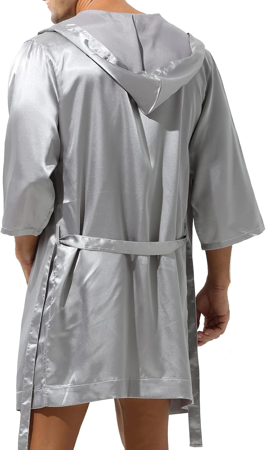 Men's Satin Hooded Bathrobe with Shorts Men's Satin Hooded Bathrobe with Shorts