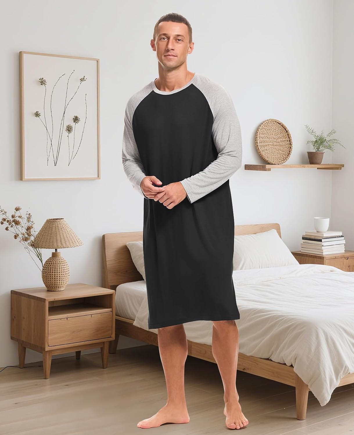 Men's Long Sleeve Nightgown Pajama Shirt