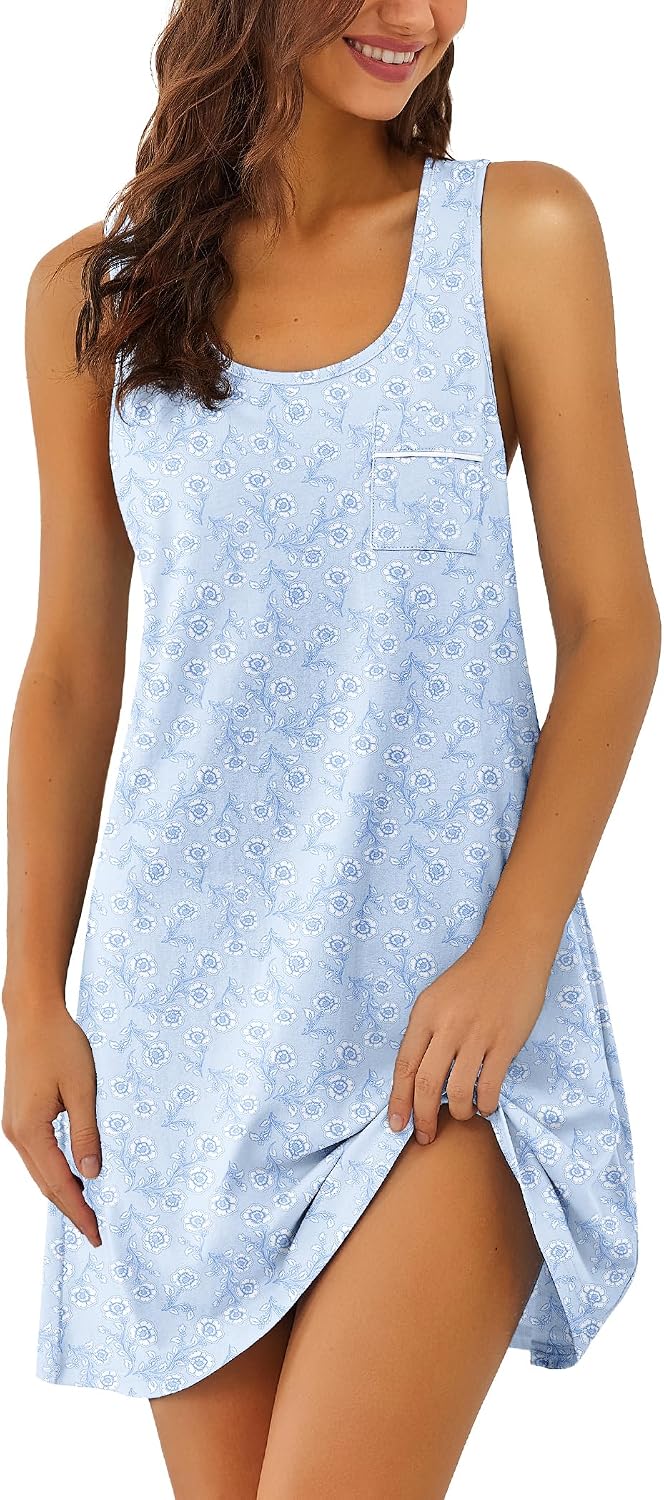 Women Cotton Sleeveless Nightgown Racerback Chemise
