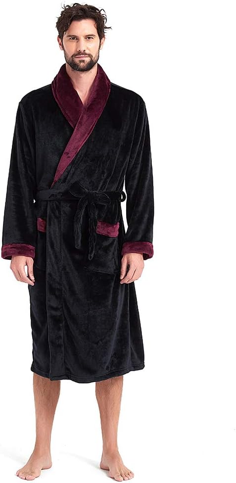 Men's Fleece Hooded Shawl Collar Bathrobe Men's Fleece Hooded Shawl Collar Bathrobe