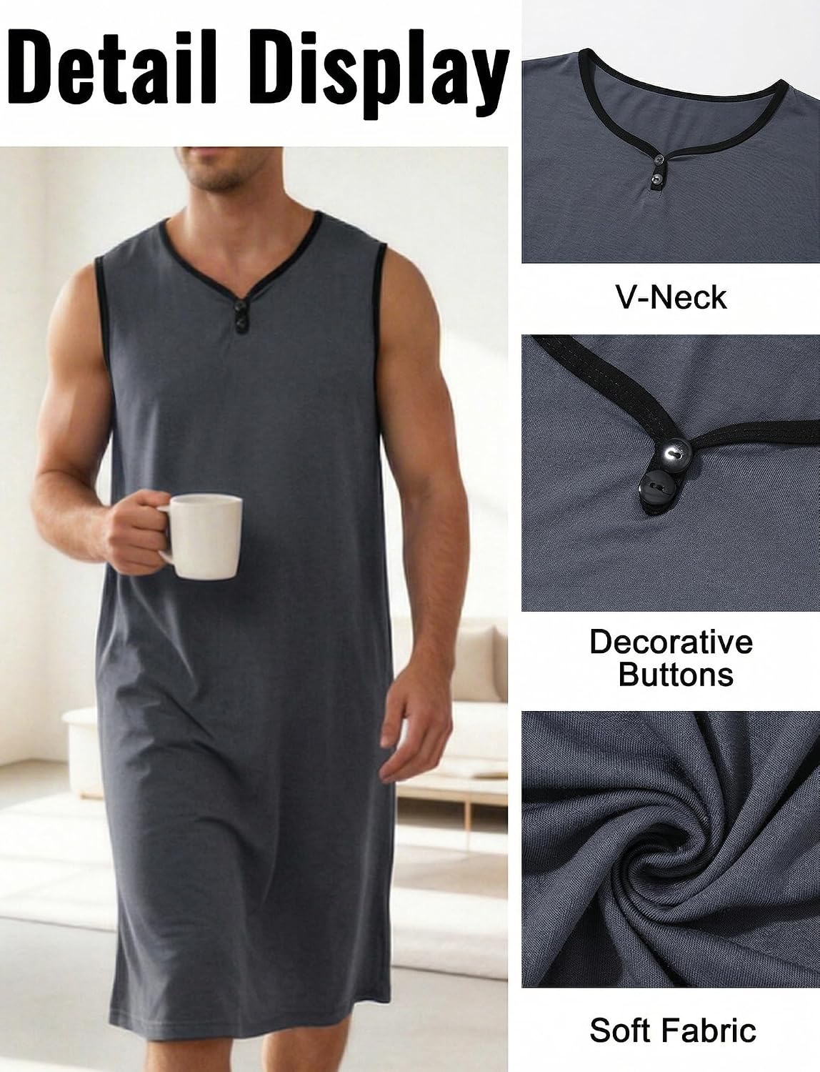 Men's Sleeveless Henley Nightshirt Men's Sleeveless Henley Nightshirt