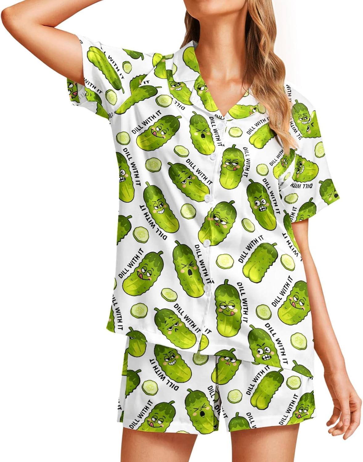 Women’s Satin-Finish Button-Down Short Pajama Set