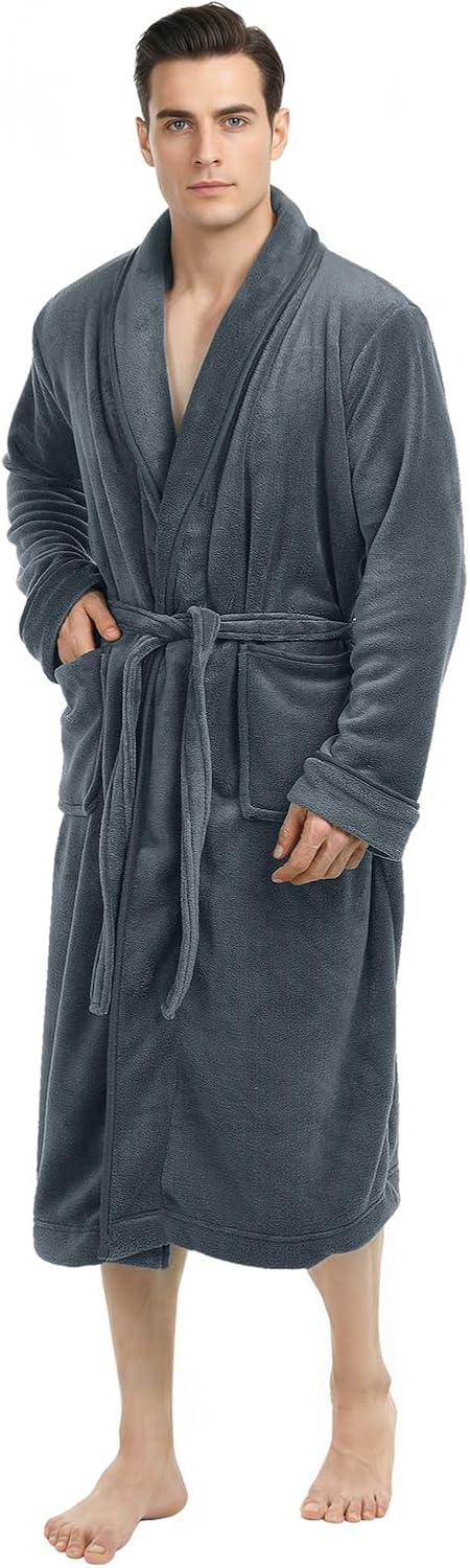 Men's Plush Fleece Long Bathrobe