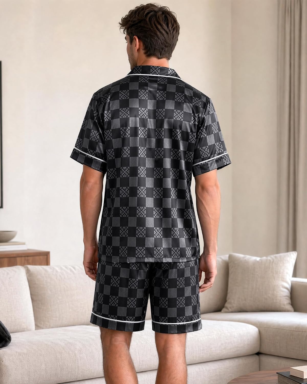 Men’s Summer Satin-Finish Button-Down Pajama Set