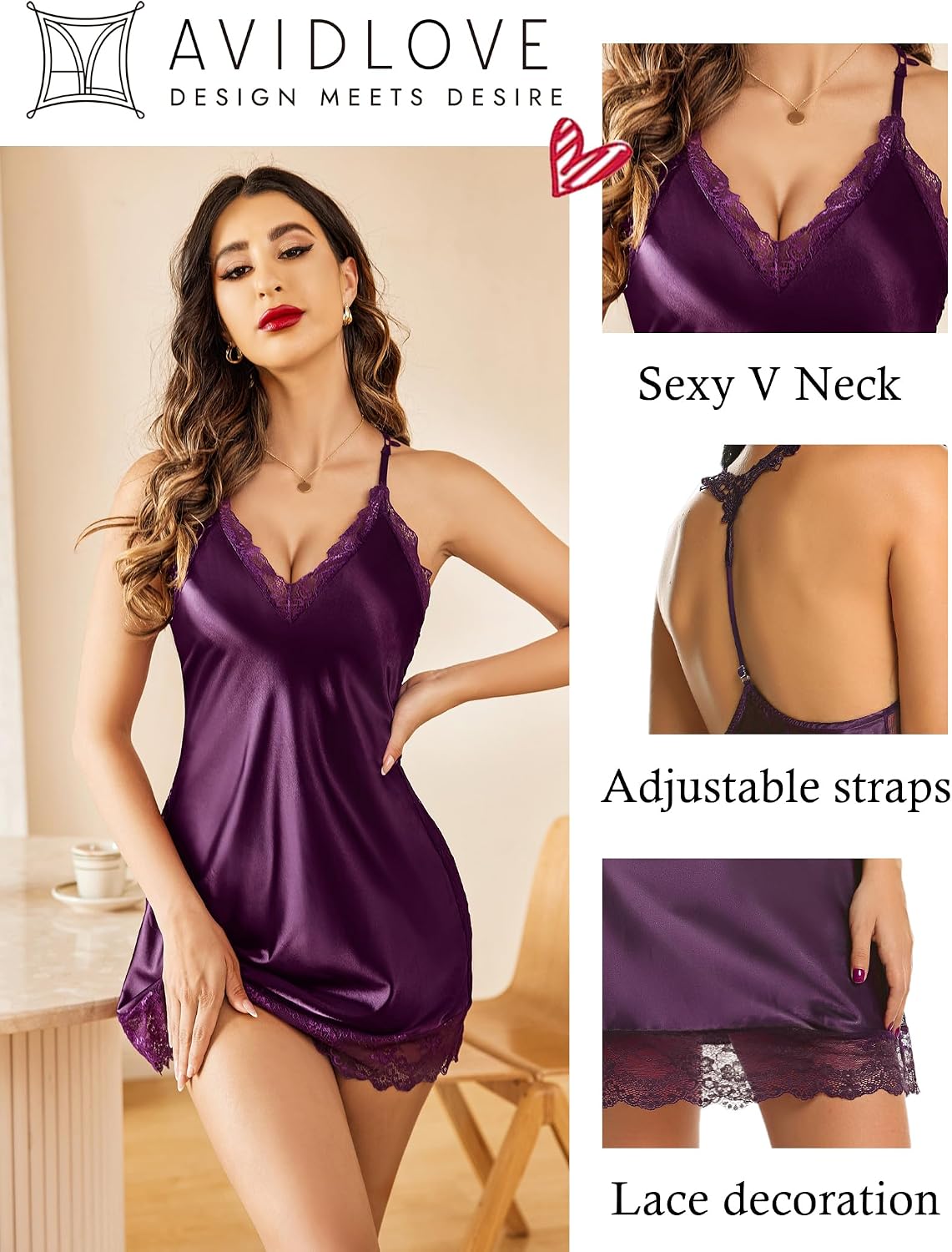 Women’s Halter-Neck Lace-Trim Slip Nightdress