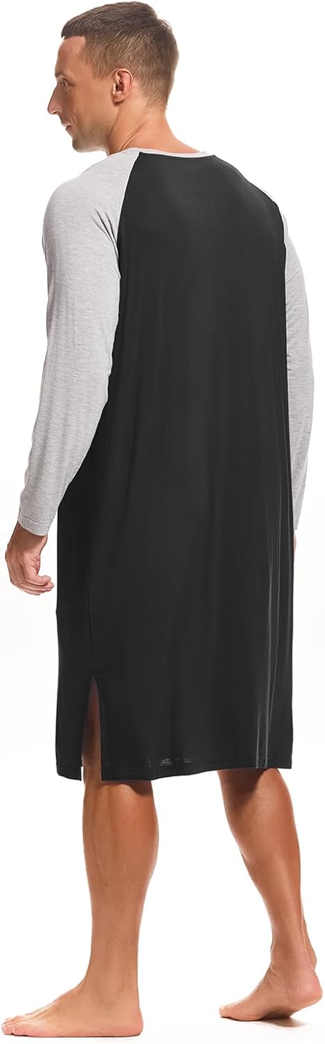 Men's Long Sleeve Nightgown Pajama Shirt