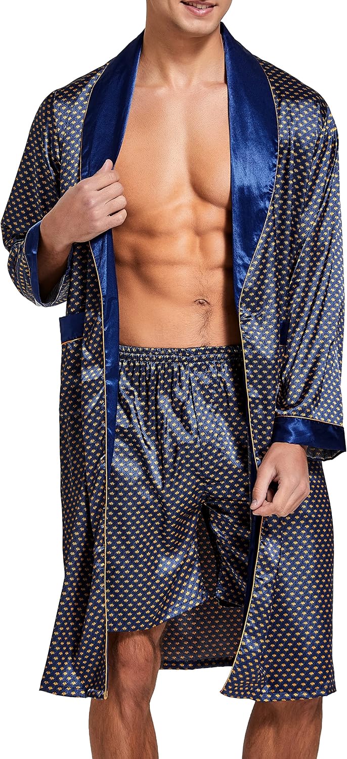 Men's Satin Kimono Robe with Shorts Set