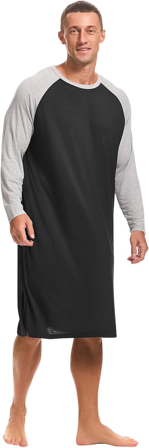 Men's Long Sleeve Nightgown Pajama Shirt