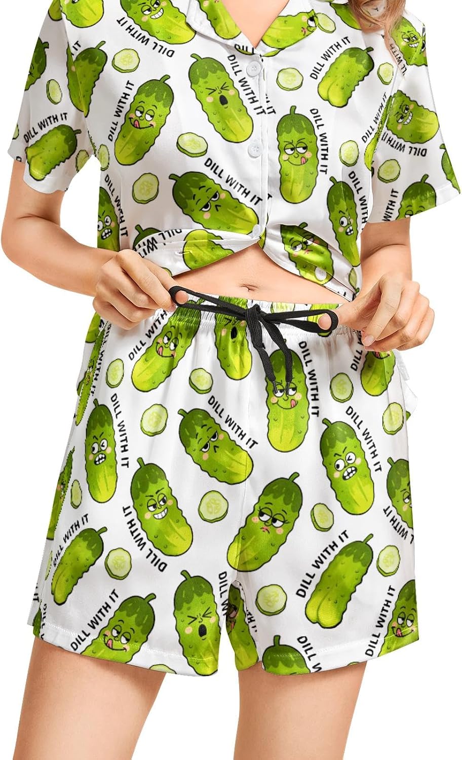 Women’s Satin-Finish Button-Down Short Pajama Set